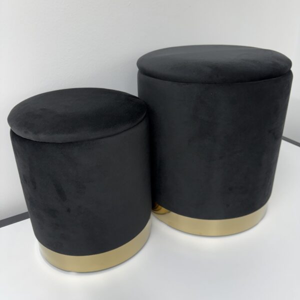 Set 2 pouf contenitore LONDON Nero con anello dorato - immagine 13
