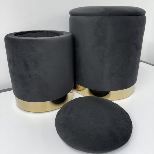 Set 2 pouf contenitore LONDON Nero con anello dorato - immagine 9