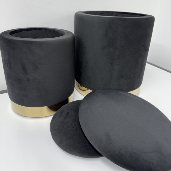 Set 2 pouf contenitore LONDON Nero con anello dorato - immagine 10