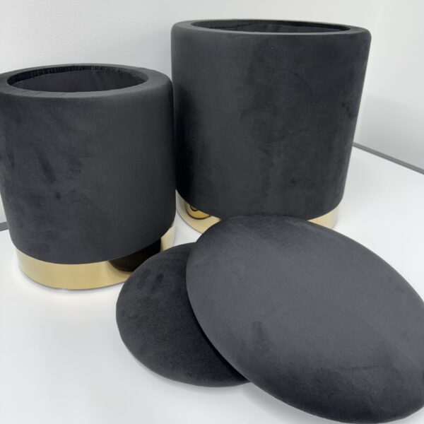 Set 2 pouf contenitore LONDON Nero con anello dorato - immagine 5