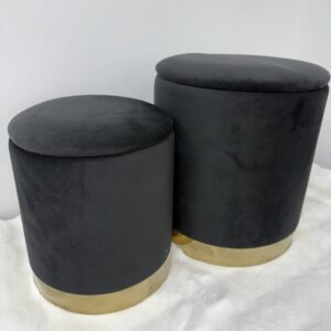 Set 2 pouf contenitore LONDON Nero con anello dorato