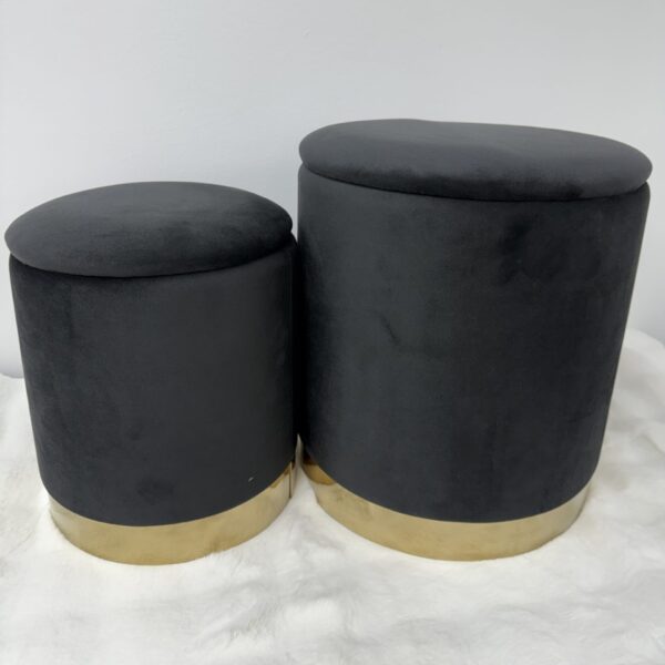 Set 2 pouf contenitore LONDON Nero con anello dorato - immagine 8