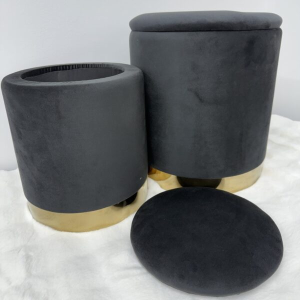 Set 2 pouf contenitore LONDON Nero con anello dorato - immagine 7