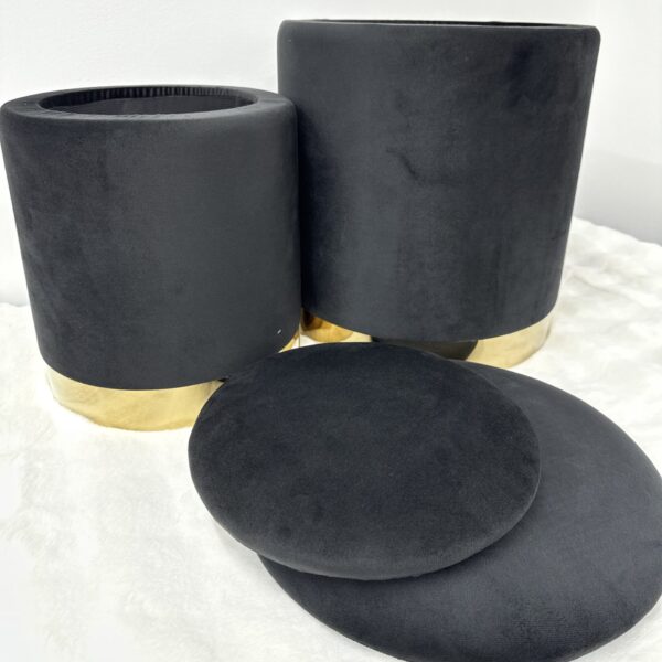 Set 2 pouf contenitore LONDON Nero con anello dorato - immagine 2