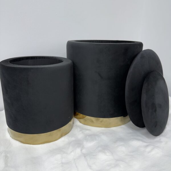 Set 2 pouf contenitore LONDON Nero con anello dorato - immagine 3