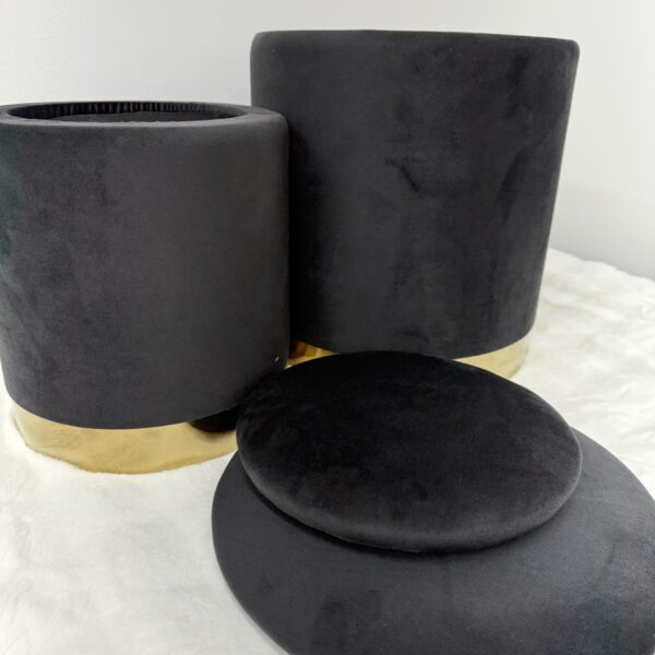 Set 2 pouf contenitore LONDON Nero con anello dorato - immagine 6