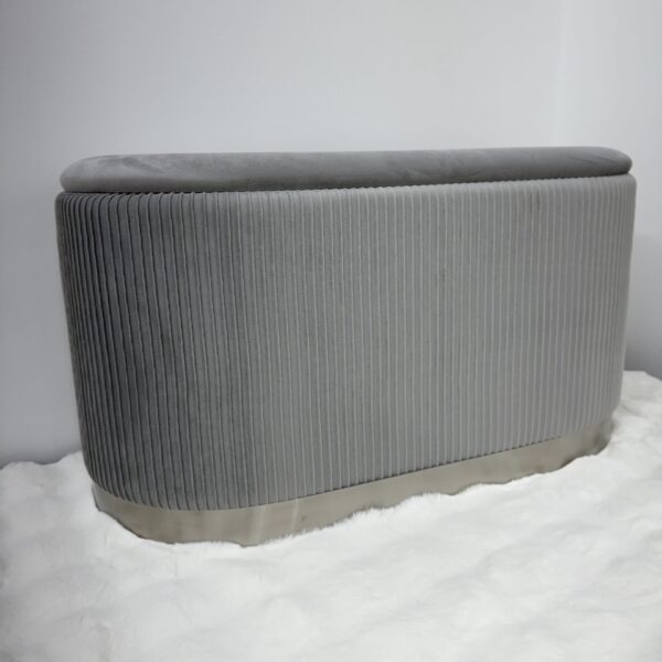 Set 3pz ROMA Panca contenitore + 2 pouf sgabelli in velluto Grigio - immagine 8