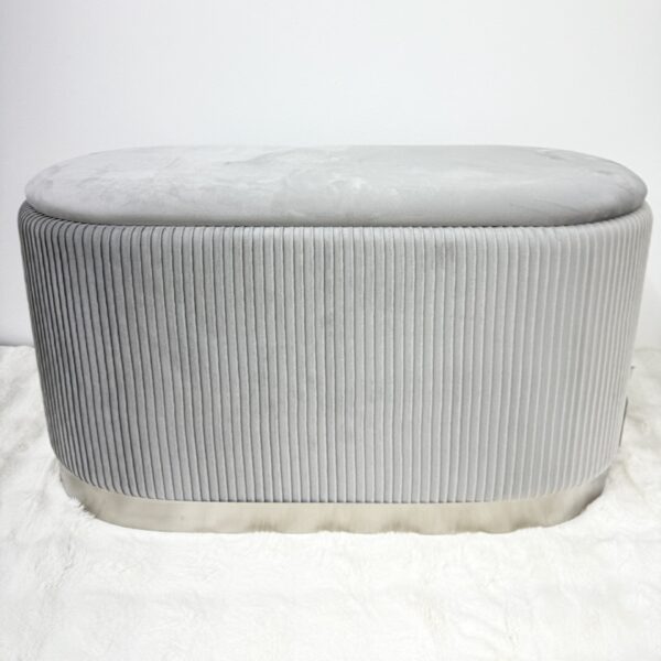 Set 3pz ROMA Panca contenitore + 2 pouf sgabelli in velluto Grigio - immagine 6