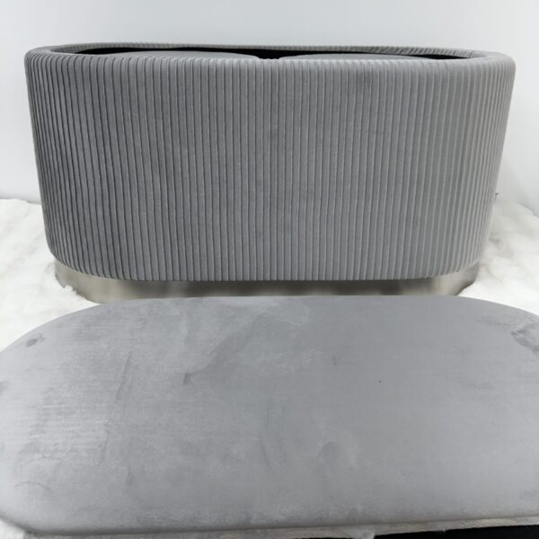 Set 3pz ROMA Panca contenitore + 2 pouf sgabelli in velluto Grigio - immagine 7