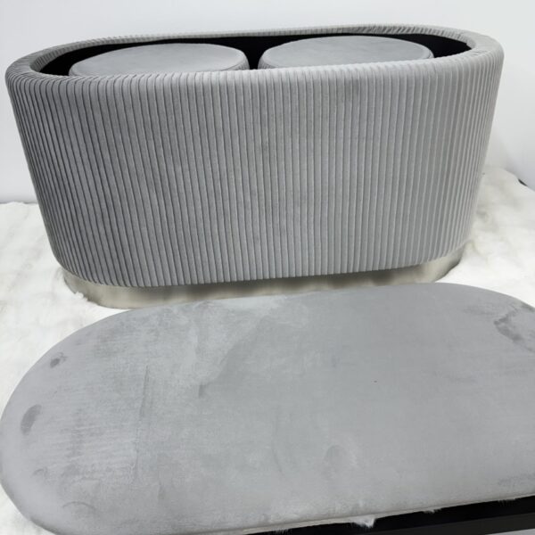 Set 3pz ROMA Panca contenitore + 2 pouf sgabelli in velluto Grigio - immagine 9