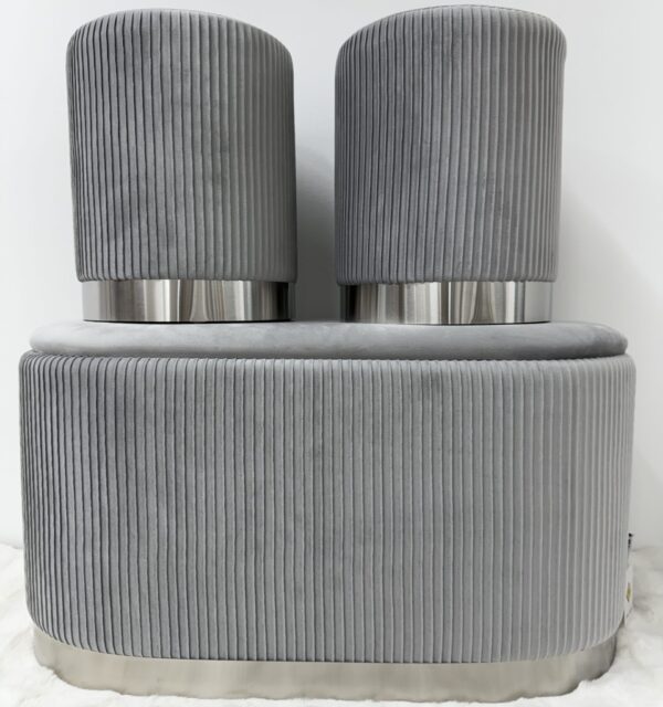 Set 3pz ROMA Panca contenitore + 2 pouf sgabelli in velluto Grigio