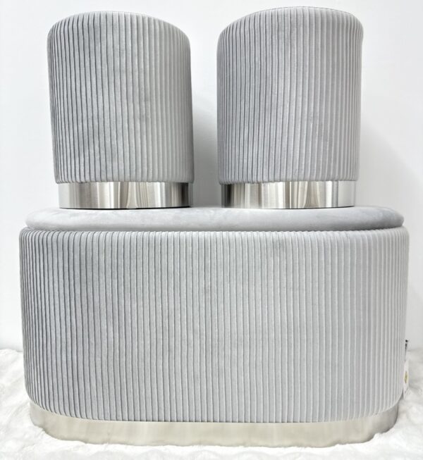 Set 3pz ROMA Panca contenitore + 2 pouf sgabelli in velluto Grigio - immagine 3