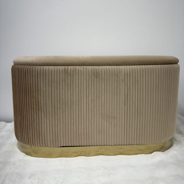 Set 3pz ROMA Panca contenitore + 2 pouf sgabelli in velluto Tortora - immagine 7