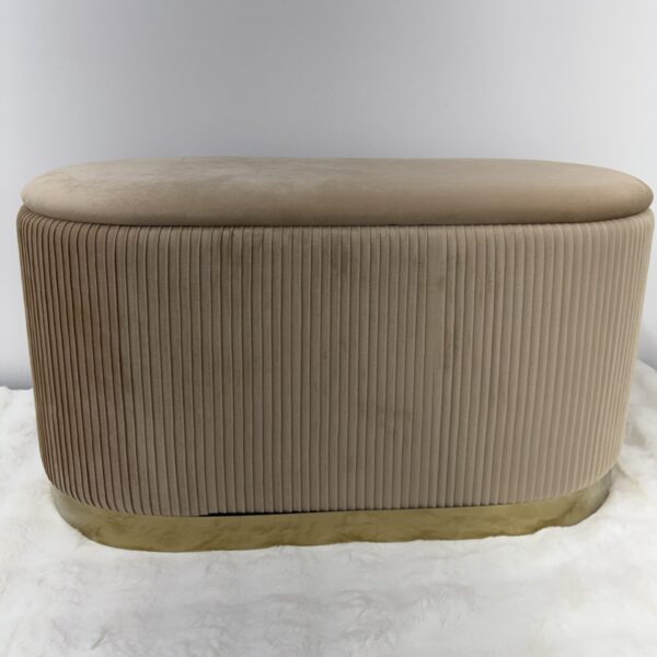 Set 3pz ROMA Panca contenitore + 2 pouf sgabelli in velluto Tortora - immagine 3