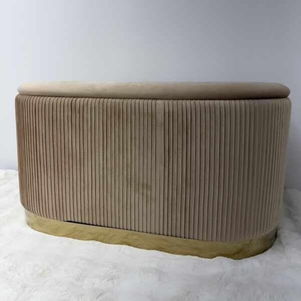 Set 3pz ROMA Panca contenitore + 2 pouf sgabelli in velluto Tortora - immagine 8