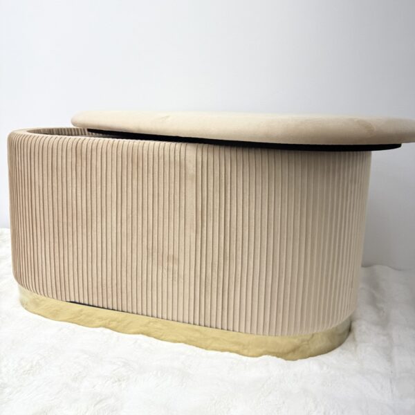 Set 3pz ROMA Panca contenitore + 2 pouf sgabelli in velluto Tortora - immagine 2
