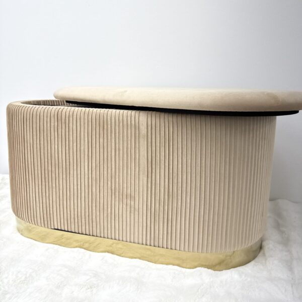 Set 3pz ROMA Panca contenitore + 2 pouf sgabelli in velluto Tortora - immagine 9