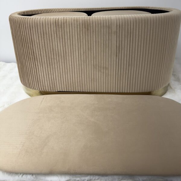 Set 3pz ROMA Panca contenitore + 2 pouf sgabelli in velluto Tortora - immagine 10