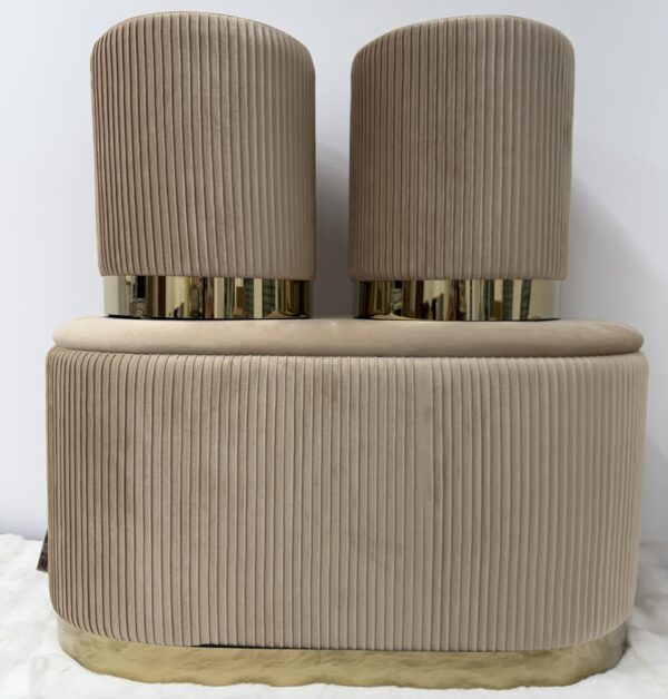Set 3pz ROMA Panca contenitore + 2 pouf sgabelli in velluto Tortora - immagine 12