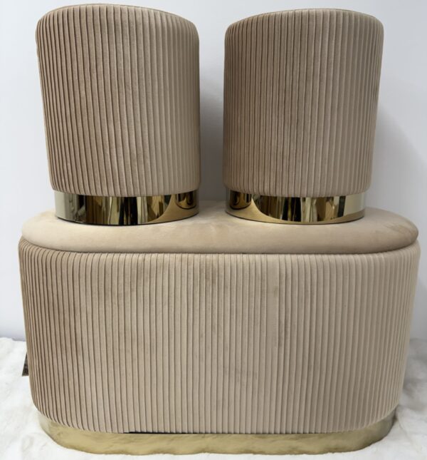 Set 3pz ROMA Panca contenitore + 2 pouf sgabelli in velluto Tortora - immagine 5