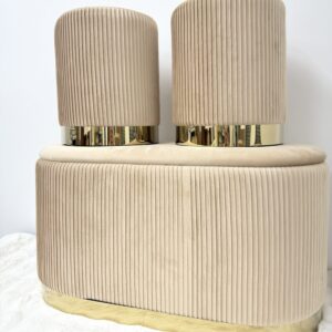 Set 3pz ROMA Panca contenitore + 2 pouf sgabelli in velluto Tortora