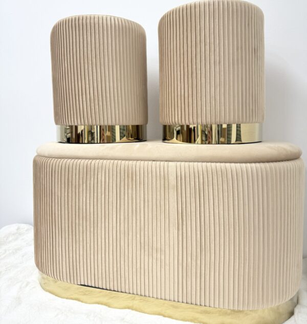 Set 3pz ROMA Panca contenitore + 2 pouf sgabelli in velluto Tortora