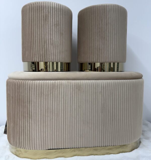 Set 3pz ROMA Panca contenitore + 2 pouf sgabelli in velluto Tortora - immagine 6