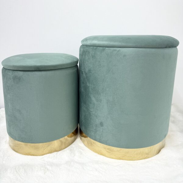 Set 2 pouf contenitore LONDON Verde con anello dorato - immagine 3