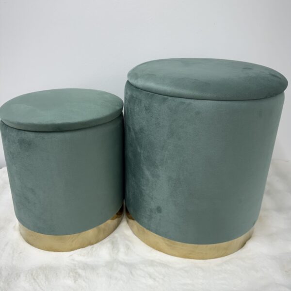 Set 2 pouf contenitore LONDON Verde con anello dorato - immagine 7
