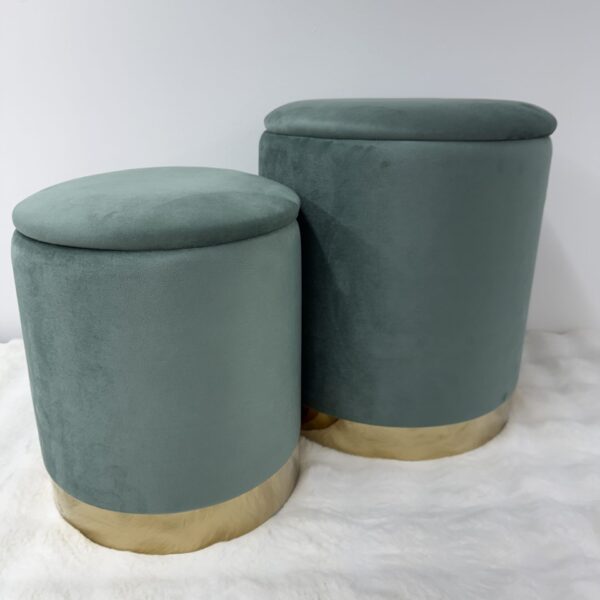 Set 2 pouf contenitore LONDON Verde con anello dorato - immagine 6