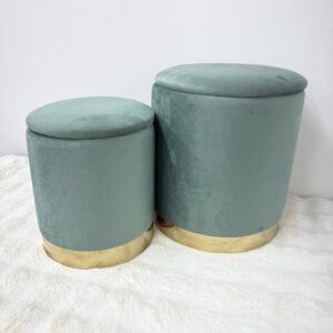 Set 2 pouf contenitore LONDON Verde con anello dorato