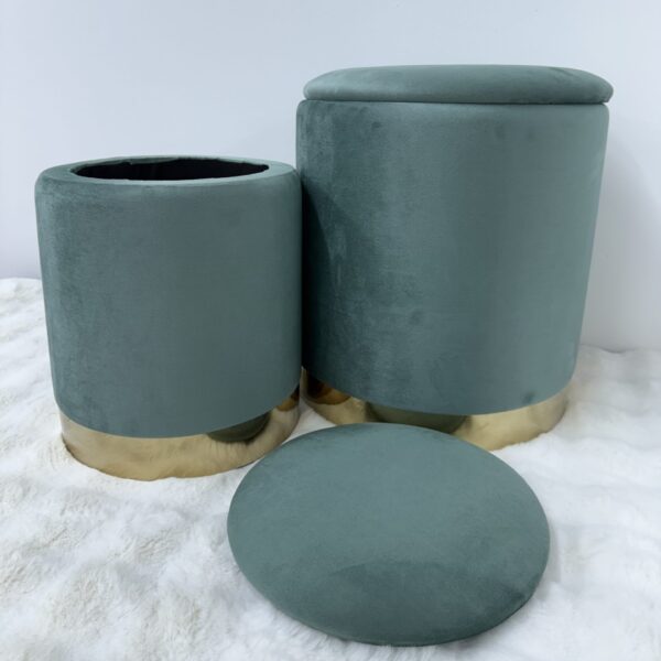 Set 2 pouf contenitore LONDON Verde con anello dorato - immagine 2