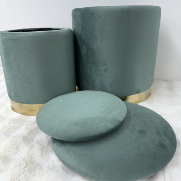 Set 2 pouf contenitore LONDON Verde con anello dorato - immagine 4