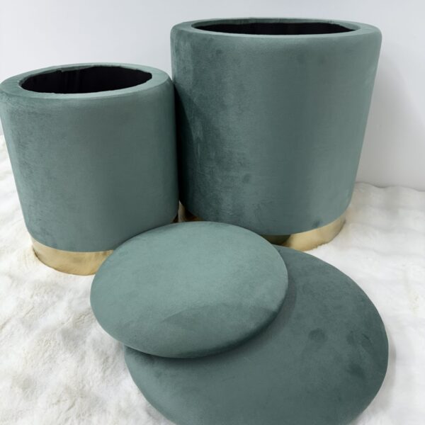Set 2 pouf contenitore LONDON Verde con anello dorato - immagine 5