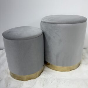Set 2 pouf contenitore LONDON Grigio con anello dorato