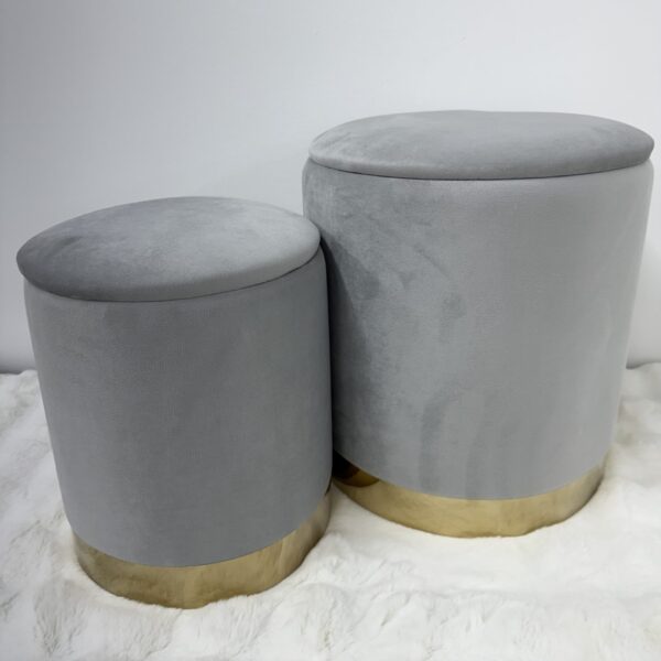Set 2 pouf contenitore LONDON Grigio con anello dorato