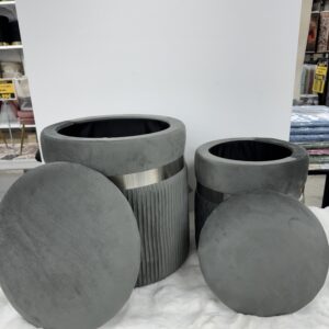 Set 2 Pouf  grigio scuro con fascia Argento