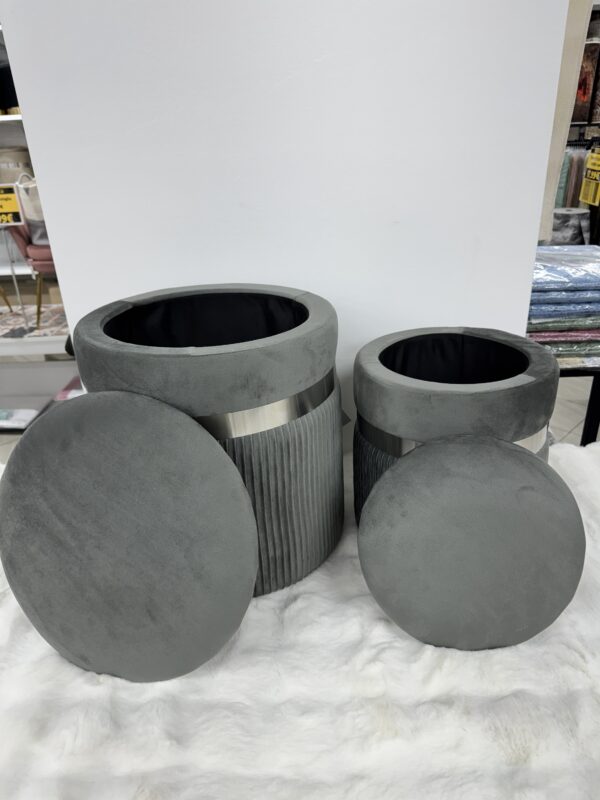 Set 2 Pouf  grigio scuro con fascia Argento - immagine 2