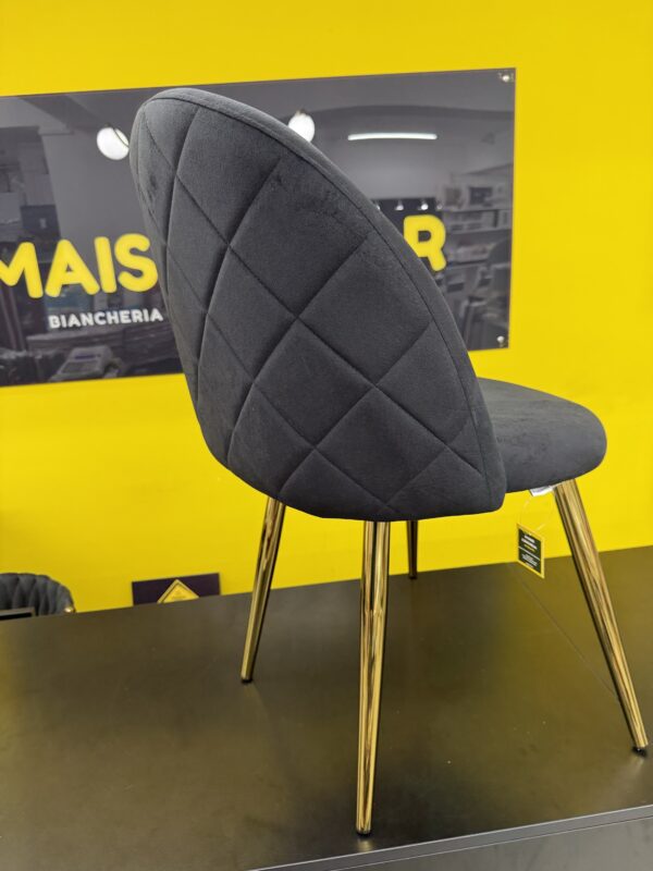 Sedia Antalya in velluto nera con gambe metallo oro - immagine 4