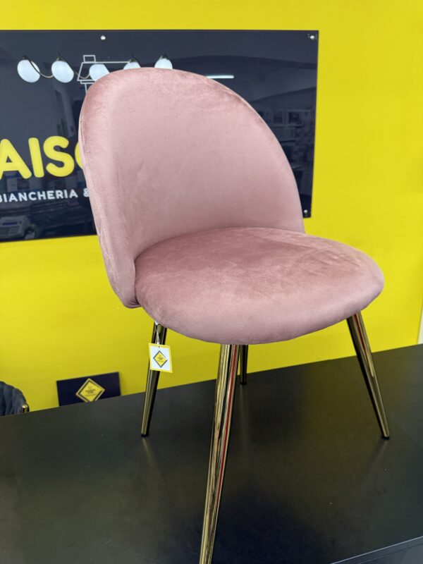Sedia Antalya in velluto rosa con gambe metallo oro - immagine 3