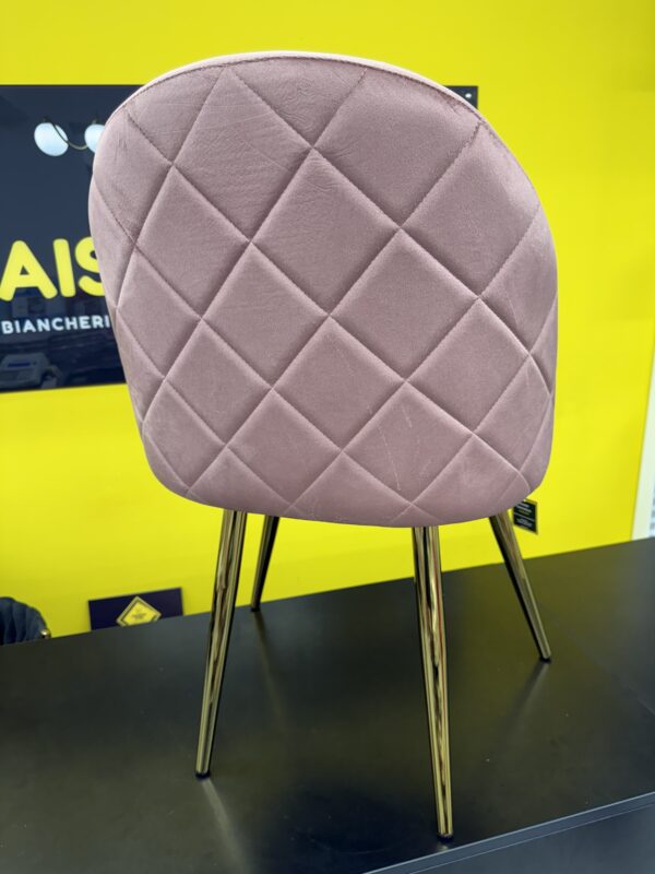Sedia Antalya in velluto rosa con gambe metallo oro - immagine 2